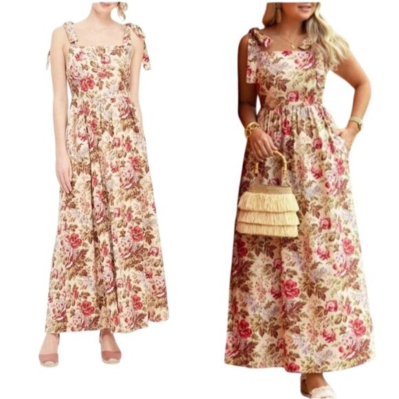 Flowers Dresses & Skirts - Gal Meets Glam Dress Women Size 6 Floral Print Tie Shoulder Cotton Maxi Dress